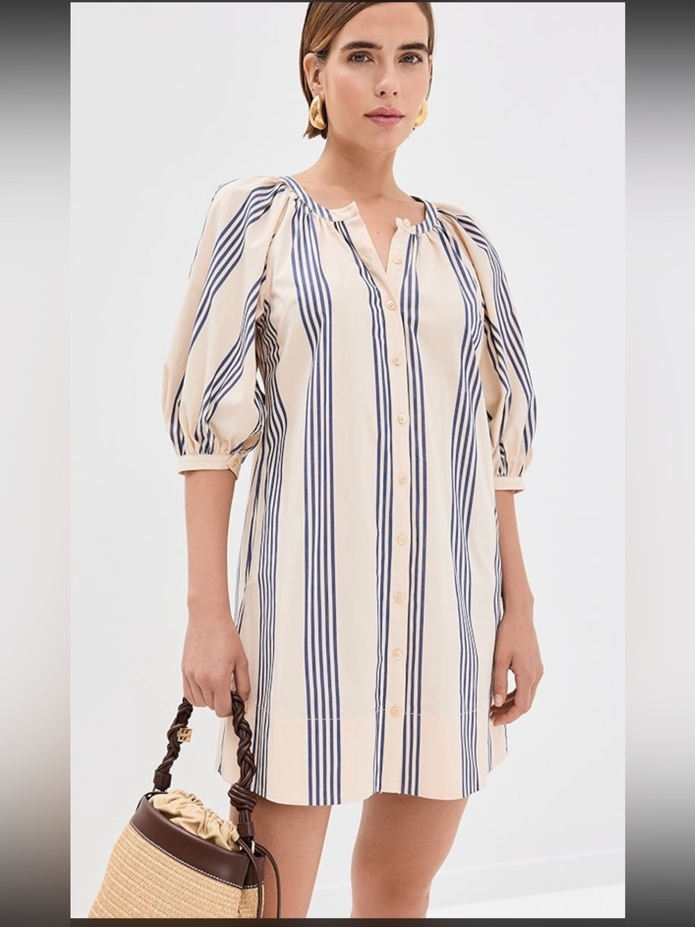 STAUD vincent dress: Cream and Navy Striped